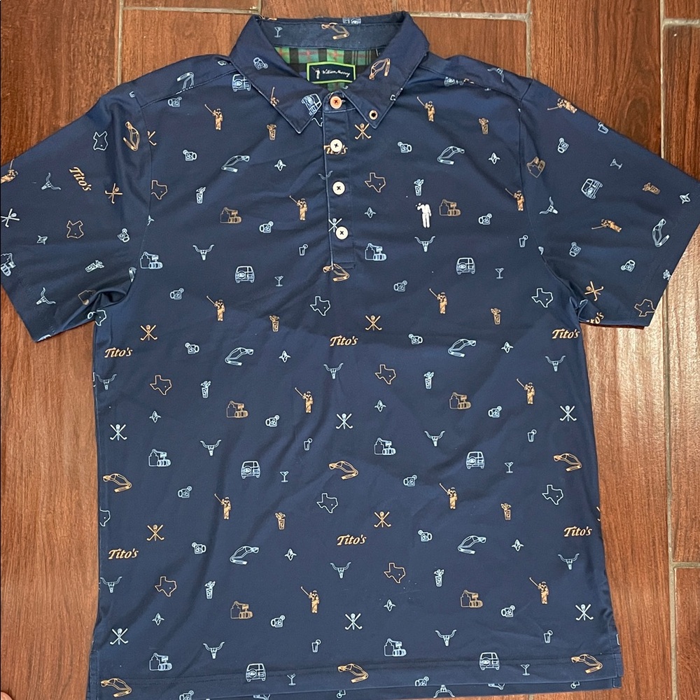 William Murray Golf Men’s M Golf Navy Tito’s Vodka Shirt Texas Cocktail